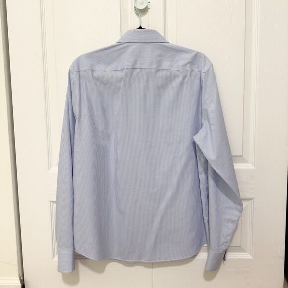 Men UNTUCKit Cotton Button Up Dress Shirt Long Sleeve in Blue Stripe Size Medium - Picture 2 of 7